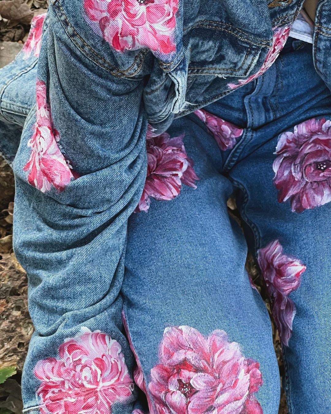 Handpainted Vintage Floral Denim Jeans