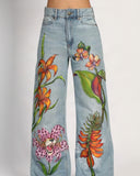 Handpainted Tiger-Flower Jeans