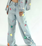 Handpainted Fruit Denim Jeans