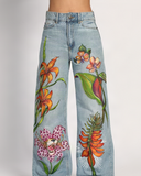 Handpainted Tiger-Flower Jeans