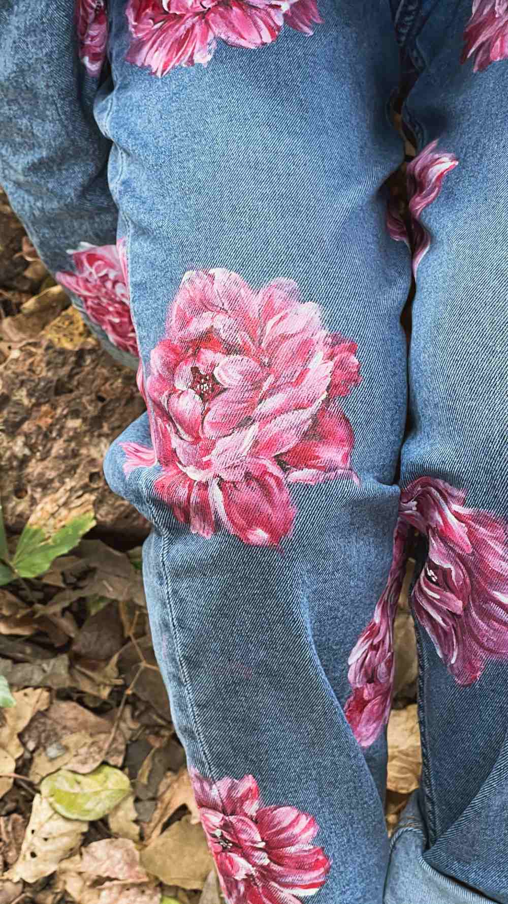 Handpainted Vintage Floral Denim Jeans